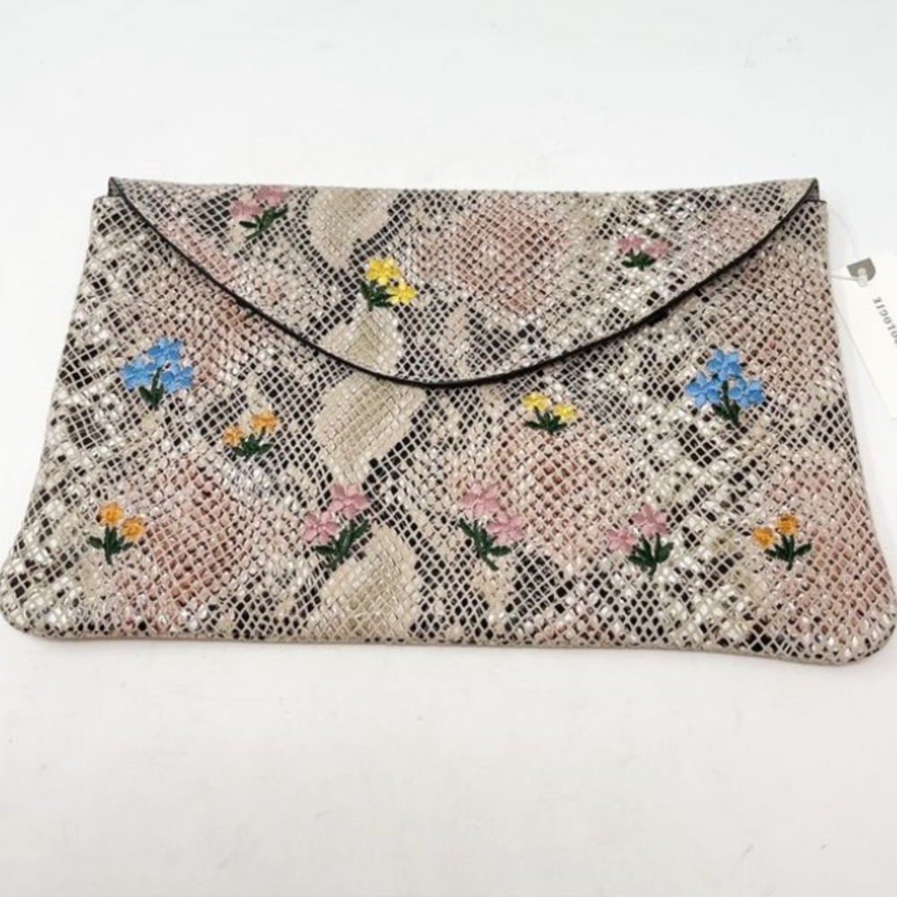 Anthropologie Snake Print and Flower Clutch